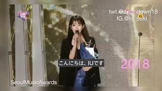 日本語字幕 IU ソウル歌謡大賞スピーチ SeoulMusicAwards 2018 the BestAlbumAward speech [upl. by Ydnil776]