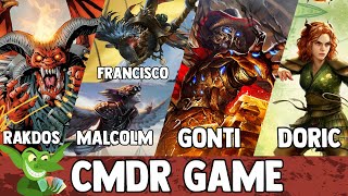 Rakdos the Muscle vs Francisco  Malcolm vs Gonti vs Doric EDH  CMDR game play [upl. by Nyllij17]