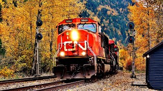 EMD OVERLOAD CN amp CPKC TRAINS W UP amp KCS UNITS OVER HARRISON RIVER BRIDGE [upl. by Yorker]