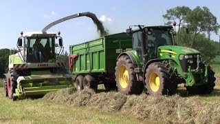 Grashäckseln mit Claas Jaguar 830 amp John Deere 7830John Deere 6920 mit Kipper HD [upl. by Zetta692]