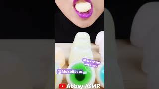 Abbey ASMR rainbow mochi ice cream gummy eyeball candy Mukbang bites only shorts viralvideo fyp [upl. by Nnayhs]