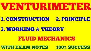 VENTURIMETER  CONSTRUCTION PRINCIPLE WORKING OF VENTURIMETER  FLUID MECHANICS  EXAM NOTES [upl. by Hosfmann18]