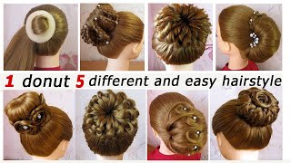 7 Different and Easy Hairstyles with 1 Donut  Prom Bun Hairstyles Step By Step  Coiffures Simples [upl. by Sardella]