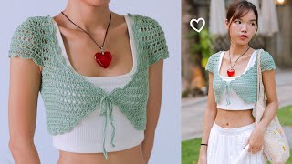 Crochet Cropped Lace Cardigan Tutorial  Chenda DIY [upl. by Hadden]