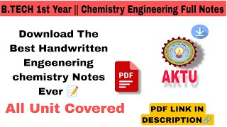 BTECH 1st Year  Engineering Chemistry Full Notes  All unit covered Handwritten PDFbtech [upl. by Tterrej770]