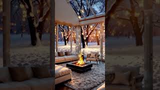 Cozy evening living room with a burning fireplace winter forest with lanterns crackling fireplace [upl. by Justen]