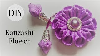 DIY Kanzashi Flower Hair Clip Ribbon Flower Tutorial [upl. by Beckie]