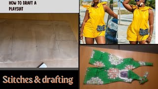 How to Draft and Stitch Simple Playsuit Cutting and Stitching of Short Jumpsuit Tutorial [upl. by Dasya]