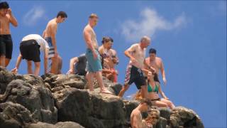 Cliff jumping at Waimea Bay Beach Park Haleiwa HI May 21 2017 [upl. by Sikleb593]