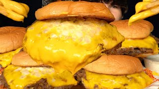 ASMR MUKBANG DOUBLE CHEESE BURGERS amp FRENCH FRIES  WITH CHEESE SAUCE [upl. by Retsam638]