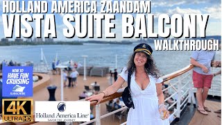 Holland America ZAANDAM VISTA SUITE Balcony Room Walkthrough in 4K [upl. by Tega621]