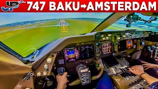 Silkway Boeing 747400 Cockpit Baku🇦🇿 to Amsterdam🇳🇱 [upl. by Catha]