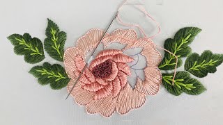 Hand Embroidery Big Flower Embroidery  Padded Satin Stitch [upl. by Bertha]