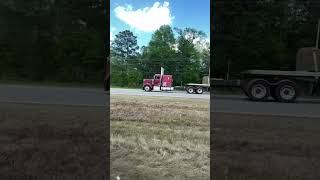 Red Stretched Out Kenworth W900B Flat Glass toting grass [upl. by Dnalloh]