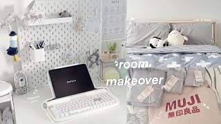 room makeover 🧸🖥 new desk setup pinterest inspired  ikea amp muji haul simple and cozy aesthetic [upl. by Eicul211]