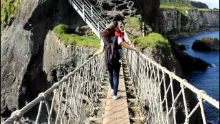 Crossing CarrickaRede Rope Bridge Antrim Northern Ireland [upl. by Judus]