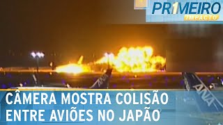 Câmera flagra colisão de aviões em aeroporto no Japão  Primeiro Impacto 020124 [upl. by Eelsel860]