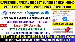 Capgemini Superset Official Direct Assessment Mass Hiring  Off Campus Drive For 2025 2024 202320 [upl. by Atteuqal]