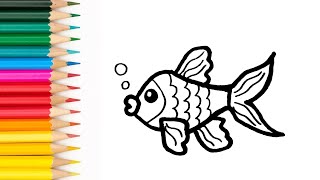 how to draw a fish step by step  drawing tutorial for kids  fish drawing and painting for kids [upl. by Nevile182]