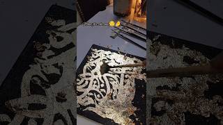 Arabic calligraphy on canvas with gold leaf ✨🖤😍calligraphy shortvideoartartistislamicart ideas [upl. by James]