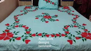 Aplic bed sheets designs  hand embroidery amazing trick  easy flower embroidery trick  sewing [upl. by Good]