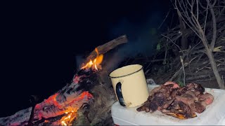 Surviving a Rainy Night in the African Wilderness No Tent No Sleeping Bag Cooking Steak amp Sip Tea [upl. by Vidal]