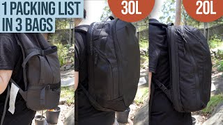 5kg 11lbs Packing List in 3 Backpack Sizes amp Weights [upl. by Ettenuj]