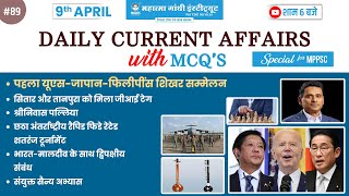 09 April 2024 Current Affairs with MCQ  GI Tags  shatranj tournament  india maldives mppsc [upl. by Castera]