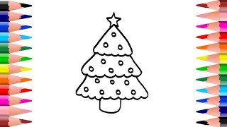 Christmas Tree Drawing Colour  Christmas Tree Drawing Step by Step [upl. by Roderica]