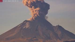 Nov 1 2023 Gray ash explosive eruption from Popocatépetl Volcano Mexico [upl. by Renfred]