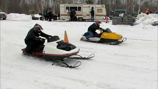 VINTAGE SNOWMOBILES RACING  SKIDOO VS POLARIS  Just Snowmobiles [upl. by Elyr150]