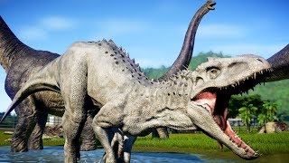 2 Indominus Rex vs 7 Brachiosaurus amp 2 Giganotosaurus  Jurassic World Evolution Dinosaurs Fighting [upl. by Frieder]