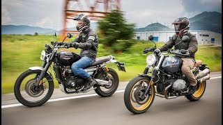 Triumph Scrambler 1200 vs BMW R nineT Scrambler  Complete Review [upl. by Suissac]