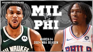 Milwaukee Bucks vs Philadelphia 76ers Full Game Highlights  Mar 14  2024 NBA Season [upl. by Ahsima]