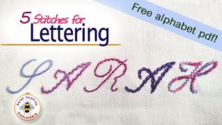 FIVE stitches for embroidered lettering tutorial [upl. by Gnok]