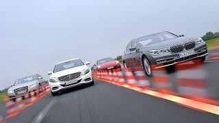 Audi A8 vs BMW 7 Series vs Mercedes Benz SClass vs Porsche Panamera [upl. by Enilehcim809]