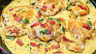 Creamy Garlic Parmesan Chicken Thighs  Easy Chicken Recipe [upl. by Kalvn]