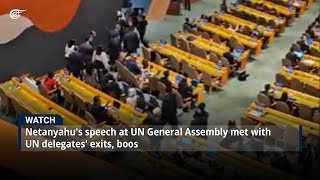 Netanyahus speech at UN General Assembly met with UN delegates exits boos [upl. by Ennailuj241]