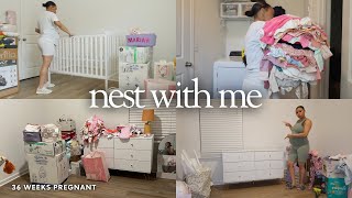 Nest With Me  36 Weeks Pregnant Nursery Tour  Building Crib amp Dresser  Baby Laundry [upl. by Gershon]