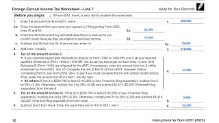 IRS Form 6251 Foreign Earned Income Tax Worksheet walkthrough Line 7 [upl. by Annaul592]