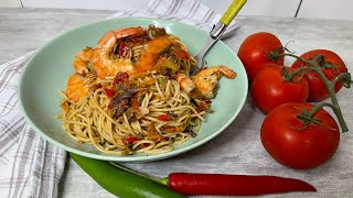 Recette de spaghettis au crevette rapides faire et délicieux spaghettisauxcrevette [upl. by Esinert]