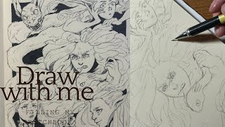 Drawing in my sketchbook  real time session sketching process fantasy creatures part 1 [upl. by Suoivatco194]