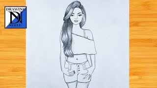 How to draw a Beautiful Girl  Pencil Sketch for beginner  Easy drawing tutorial  Simple drawing [upl. by Peh]