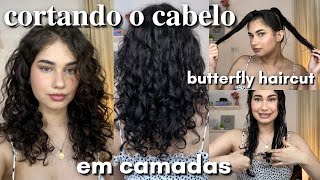 CORTANDO O CABELO SOZINHA EM CAMADAS butterfly haircut  onduladocacheado [upl. by Kutchins]