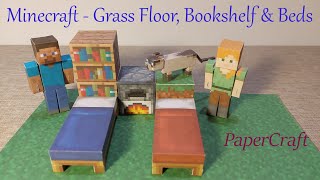 017 Minecraft  Grass Floor Bookshelf amp Beds Papercraft Model [upl. by Eldwun]