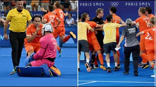 Olympic hockey final descends into brawl after Dutch player celebrate in opponent’s face paris2024 [upl. by Woodall]