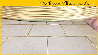 Creative Glam Tile Floor Gold Grout Lines Bathroom Powder Room Makeover Series [upl. by Jolynn571]