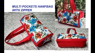 MULTI POCKETS HANDMADE HANDBAG WITH ZIPPER  CUTTING AND STITCHING  LADIES PURSE  TRAVEL BAG [upl. by Aillil]