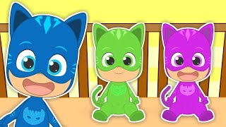 CINCO BEBÉS con Gatuno de Colores  Canciones infantiles con PJ Masks Aprender Cantando y Bailando [upl. by Aicened]