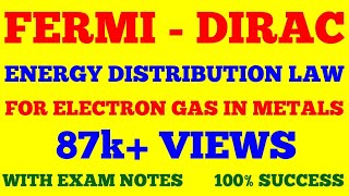 FERMI DIRAC ENERGY DISTRIBUTION LAW FOR ELECTRON GAS IN METALS  FERMI ENERGY  FERMI LEVEL  NOTES [upl. by Faludi]